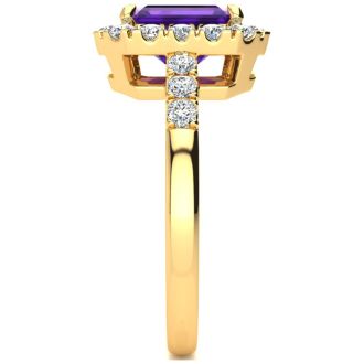 2 Carat Amethyst and Halo Diamond Ring In 14 Karat Yellow Gold