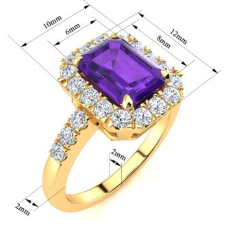 2 Carat Amethyst and Halo Diamond Ring In 14 Karat Yellow Gold