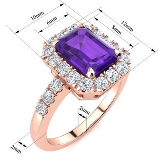 2 Carat Amethyst and Halo Diamond Ring In 14 Karat Rose Gold