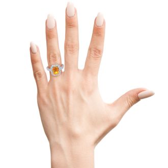 2 Carat Citrine and Halo Diamond Ring In 14 Karat White Gold