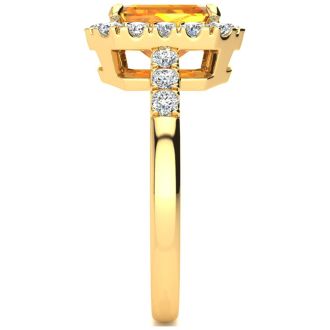 2 Carat Citrine and Halo Diamond Ring In 14 Karat Yellow Gold