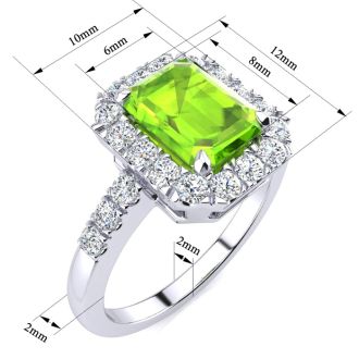 2 1/4 Carat Peridot and Halo Diamond Ring In 14 Karat White Gold