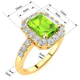 2 1/4 Carat Peridot and Halo Diamond Ring In 14 Karat Yellow Gold