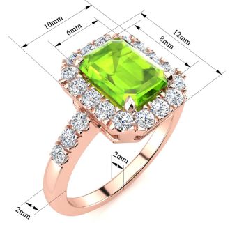 2 1/4 Carat Peridot and Halo Diamond Ring In 14 Karat Rose Gold