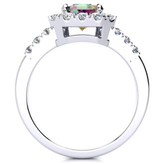 2 Carat Octagon Shape Mystic Topaz With Diamond Halo In 14 Karat White Gold