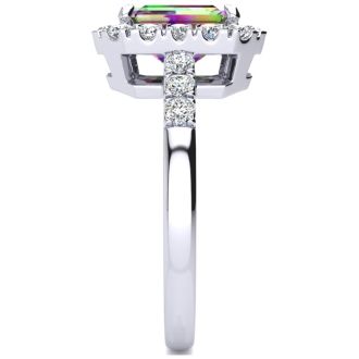 2 Carat Octagon Shape Mystic Topaz With Diamond Halo In 14 Karat White Gold