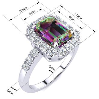 2 Carat Octagon Shape Mystic Topaz With Diamond Halo In 14 Karat White Gold