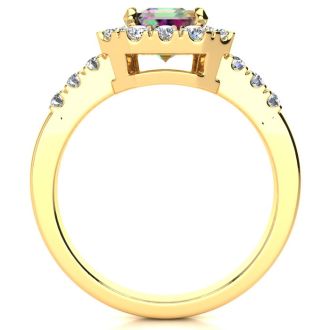 2 Carat Octagon Shape Mystic Topaz With Diamond Halo In 14 Karat Yellow Gold