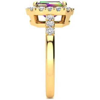 2 Carat Octagon Shape Mystic Topaz With Diamond Halo In 14 Karat Yellow Gold