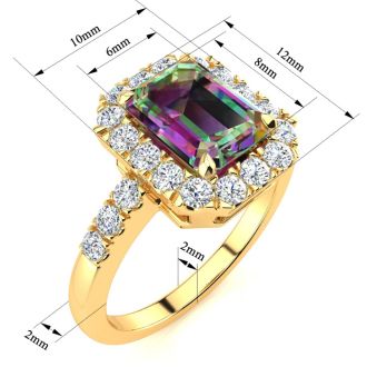 2 Carat Octagon Shape Mystic Topaz With Diamond Halo In 14 Karat Yellow Gold