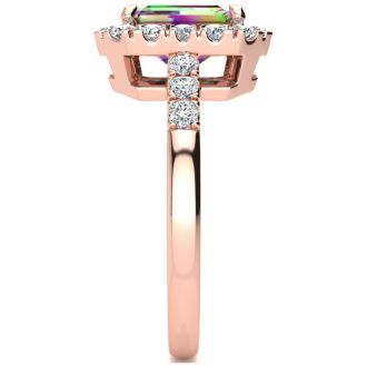 2 Carat Mystic Topaz and Halo Diamond Ring In 14 Karat Rose Gold
