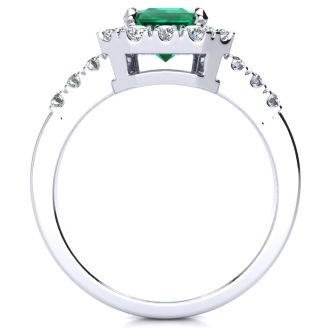 2 Carat Emerald and Halo Diamond Ring In 14 Karat White Gold
