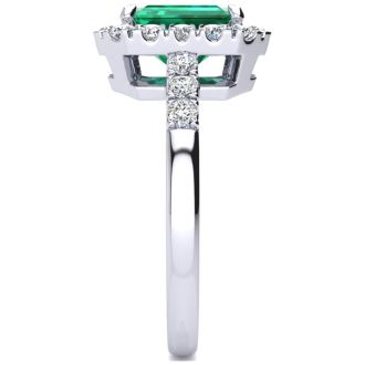 2 Carat Emerald and Halo Diamond Ring In 14 Karat White Gold