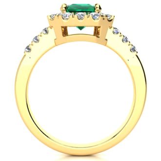 2 Carat Emerald and Halo Diamond Ring In 14 Karat Yellow Gold