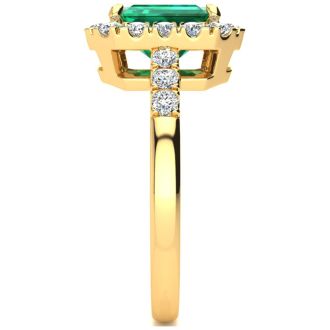 2 Carat Emerald and Halo Diamond Ring In 14 Karat Yellow Gold
