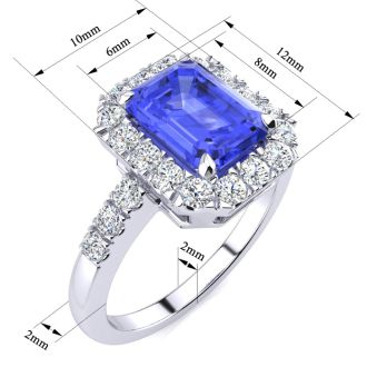 2 1/4 Carat Tanzanite and Halo Diamond Ring In 14 Karat White Gold