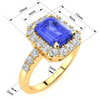 2 1/4 Carat Tanzanite and Halo Diamond Ring In 14 Karat Yellow Gold