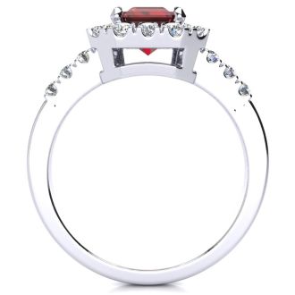 Garnet Ring: Garnet Jewelry: 2 1/2 Carat Garnet and Halo Diamond Ring In 14 Karat White Gold