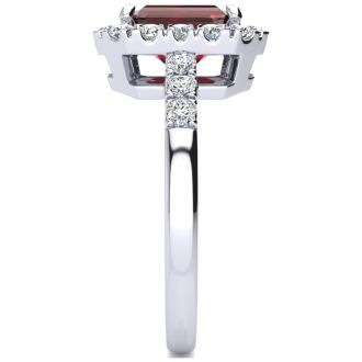 Garnet Ring: Garnet Jewelry: 2 1/2 Carat Garnet and Halo Diamond Ring In 14 Karat White Gold