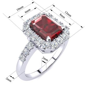 Garnet Ring: Garnet Jewelry: 2 1/2 Carat Garnet and Halo Diamond Ring In 14 Karat White Gold