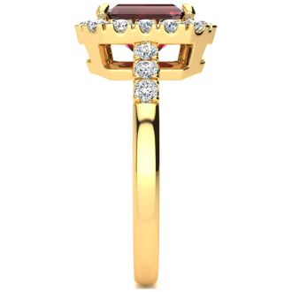 Garnet Ring: Garnet Jewelry: 2 1/2 Carat Garnet and Halo Diamond Ring In 14 Karat Yellow Gold