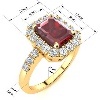 Garnet Ring: Garnet Jewelry: 2 1/2 Carat Garnet and Halo Diamond Ring In 14 Karat Yellow Gold