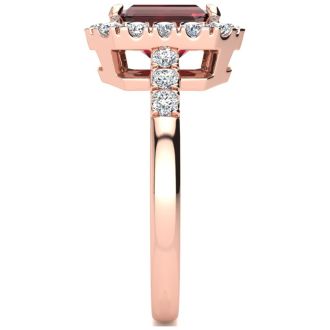 Garnet Ring: Garnet Jewelry: 2 1/2 Carat Garnet and Halo Diamond Ring In 14 Karat Rose Gold
