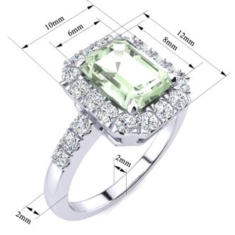 2 Carat Green Amethyst and Halo Diamond Ring In 14 Karat White Gold