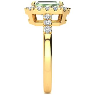 2 Carat Green Amethyst and Halo Diamond Ring In 14 Karat Yellow Gold