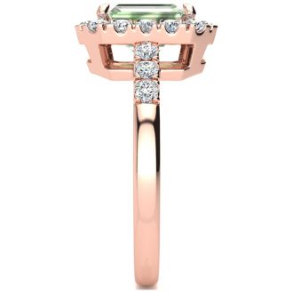 2 Carat Green Amethyst and Halo Diamond Ring In 14 Karat Rose Gold