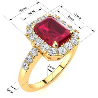 2 3/4 Carat Ruby and Halo Diamond Ring In 14 Karat Yellow Gold