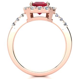 2 3/4 Carat Ruby and Halo Diamond Ring In 14 Karat Rose Gold