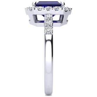 2 3/4 Carat Sapphire and Halo Diamond Ring In 14 Karat White Gold
