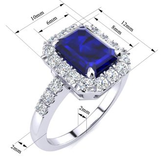 2 3/4 Carat Sapphire and Halo Diamond Ring In 14 Karat White Gold