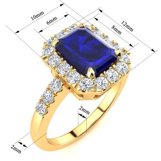 2 3/4 Carat Sapphire and Halo Diamond Ring In 14 Karat Yellow Gold