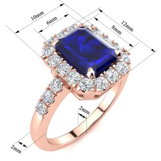 2 3/4 Carat Sapphire and Halo Diamond Ring In 14 Karat Rose Gold
