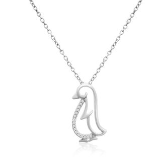 ASPCA® Tender Voices® Sterling Silver Diamond Penguin Necklace 1/20cttw