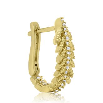 Diamond Drop Earrings: 1/4 Carat Diamond Feather Earrings In Gold Overlay With Latch backs 