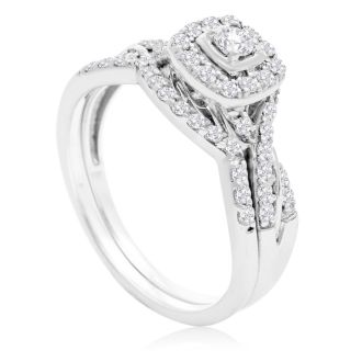 1/2 Carat Halo Diamond Bridal Set in 14 Karat White Gold