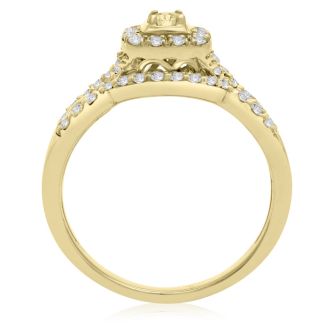 1/2 Carat Halo Diamond Bridal Set in 14 Karat Yellow Gold
