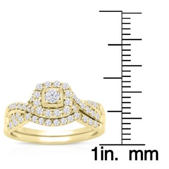 1/2 Carat Halo Diamond Bridal Set in 14 Karat Yellow Gold