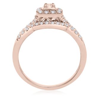 1/2 Carat Halo Diamond Bridal Set in 14k Rose Gold