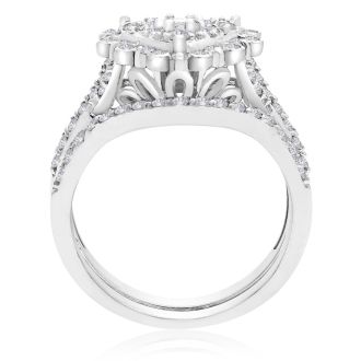 1 Carat Heart Halo Diamond Bridal Set in 14 Karat White Gold
