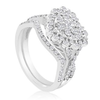 1 Carat Heart Halo Diamond Bridal Set in 14 Karat White Gold

