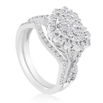 1 Carat Heart Halo Diamond Bridal Set in 14 Karat White Gold
