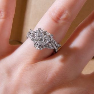 1 Carat Heart Halo Diamond Bridal Set in 14 Karat White Gold
