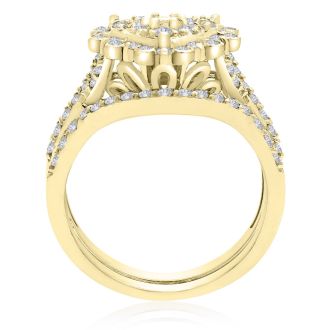 1 Carat Heart Halo Diamond Bridal Set in 14 Karat Yellow Gold
