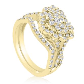 1 Carat Heart Halo Diamond Bridal Set in 14 Karat Yellow Gold
