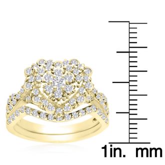 1 Carat Heart Halo Diamond Bridal Set in 14 Karat Yellow Gold
