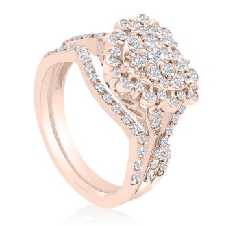 1 Carat Heart Halo Diamond Bridal Set in 14 Karat Rose Gold
